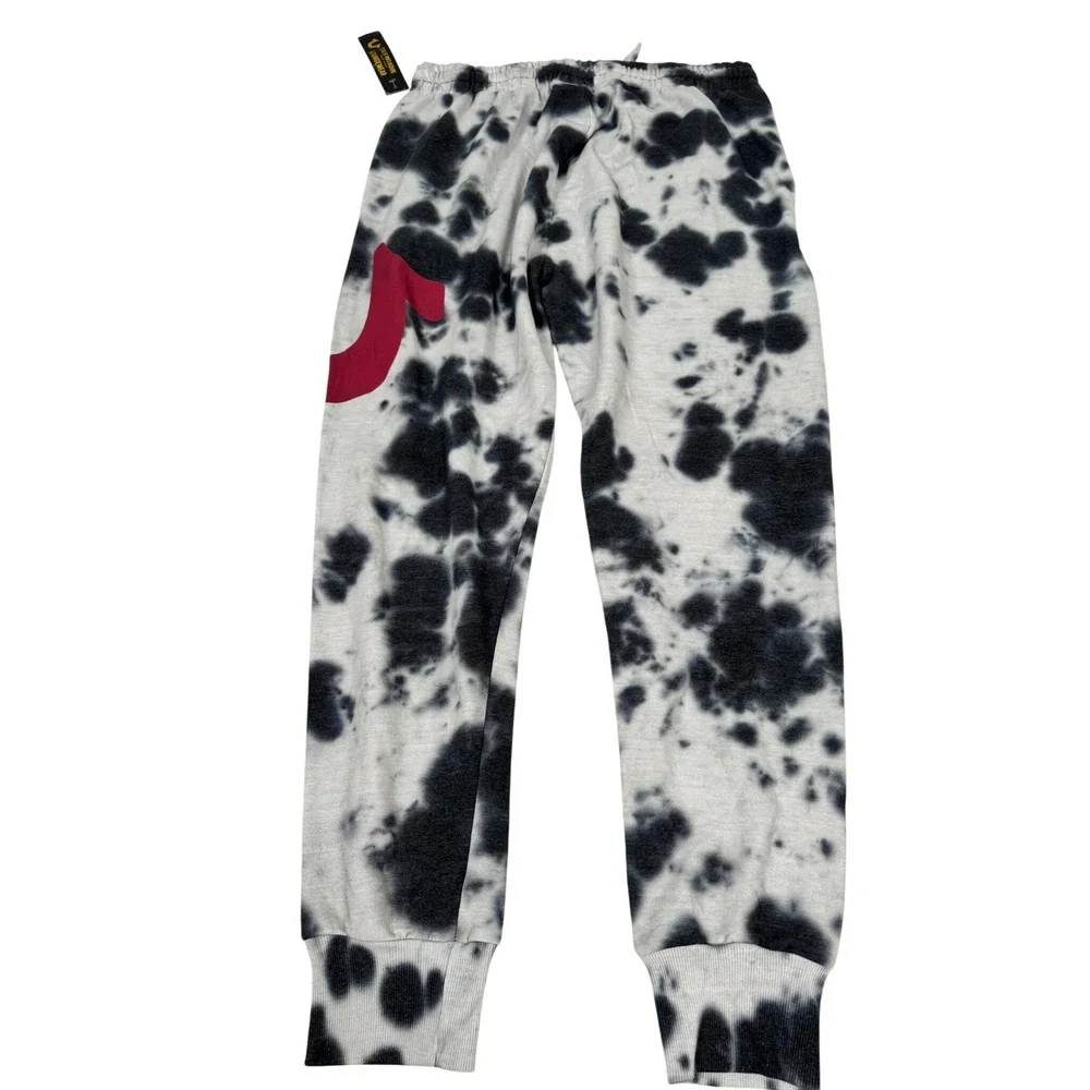 True Religion Loungewear Tie Dye Jogger Sweatpants Large NWT Black White Logo